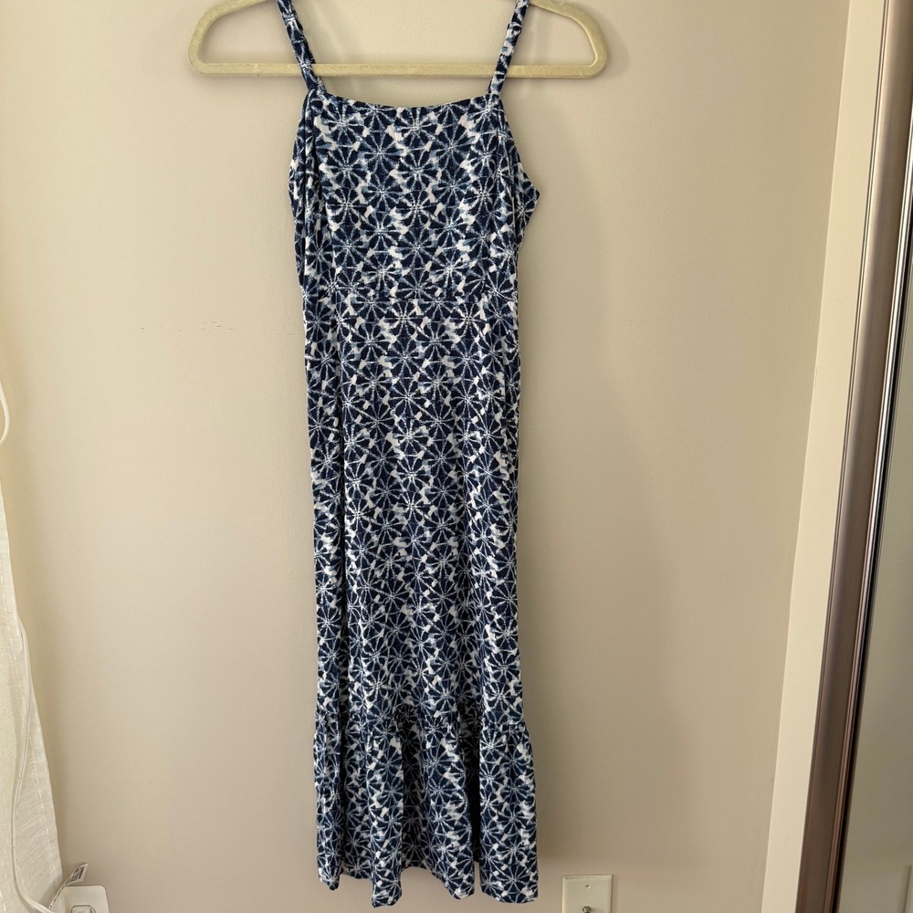 Gap‎ Blue White Tie Dye Geometric Ruffle Hem Smocked Midi Sun Dress Size 0